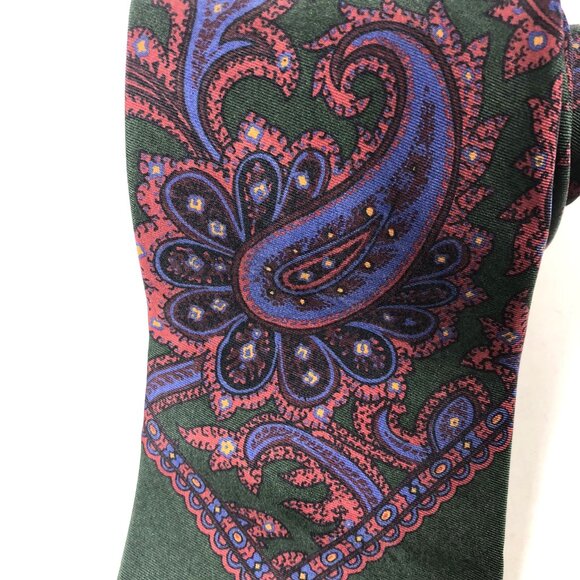 Vintage Polo Ralph Lauren Tie Dark Green Silk Paisley Handmade Italy Classic - Picture 3 of 9